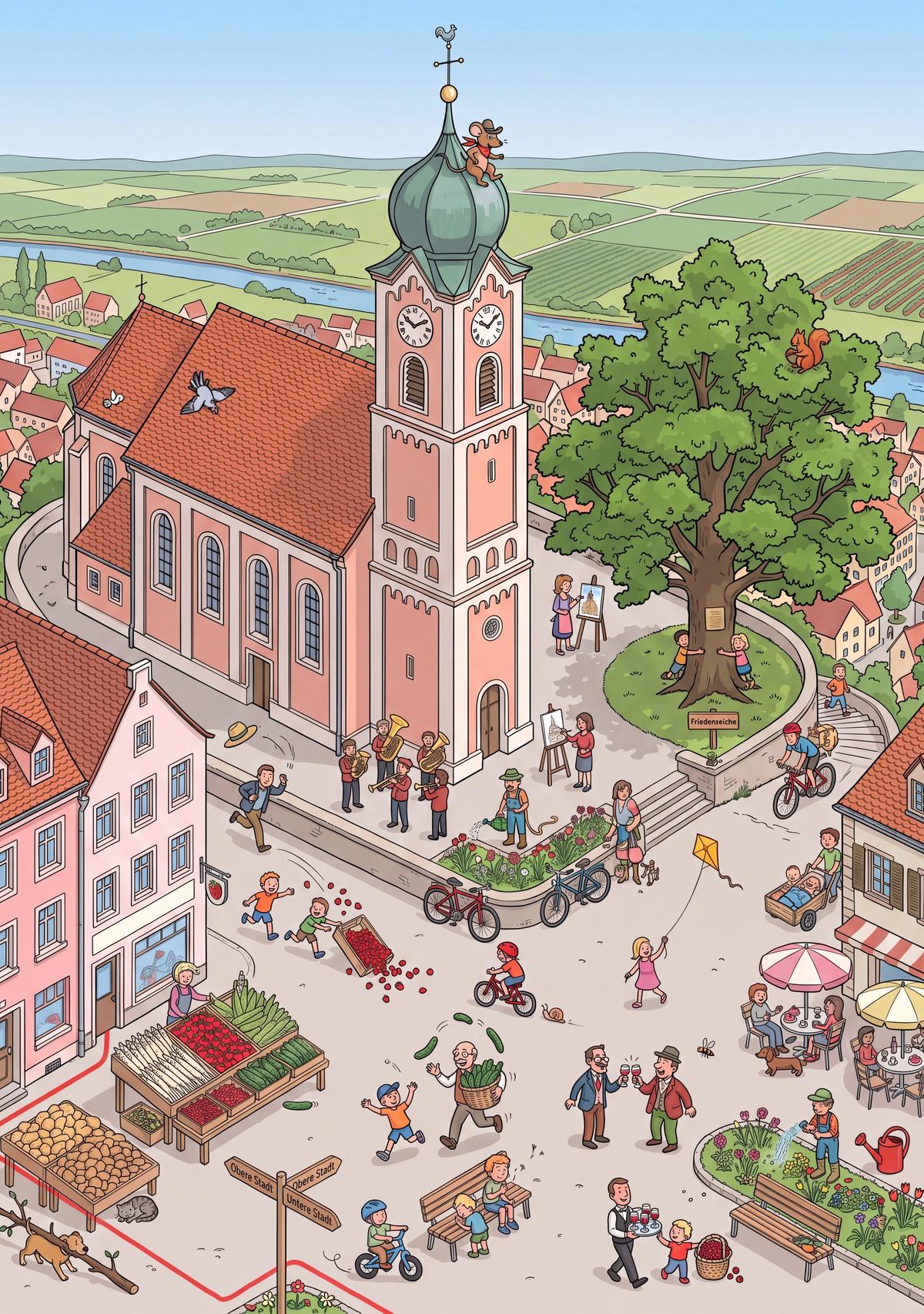 Wimmelbild: Stadtpfarrkirche St. Mariä Himmelfahrt