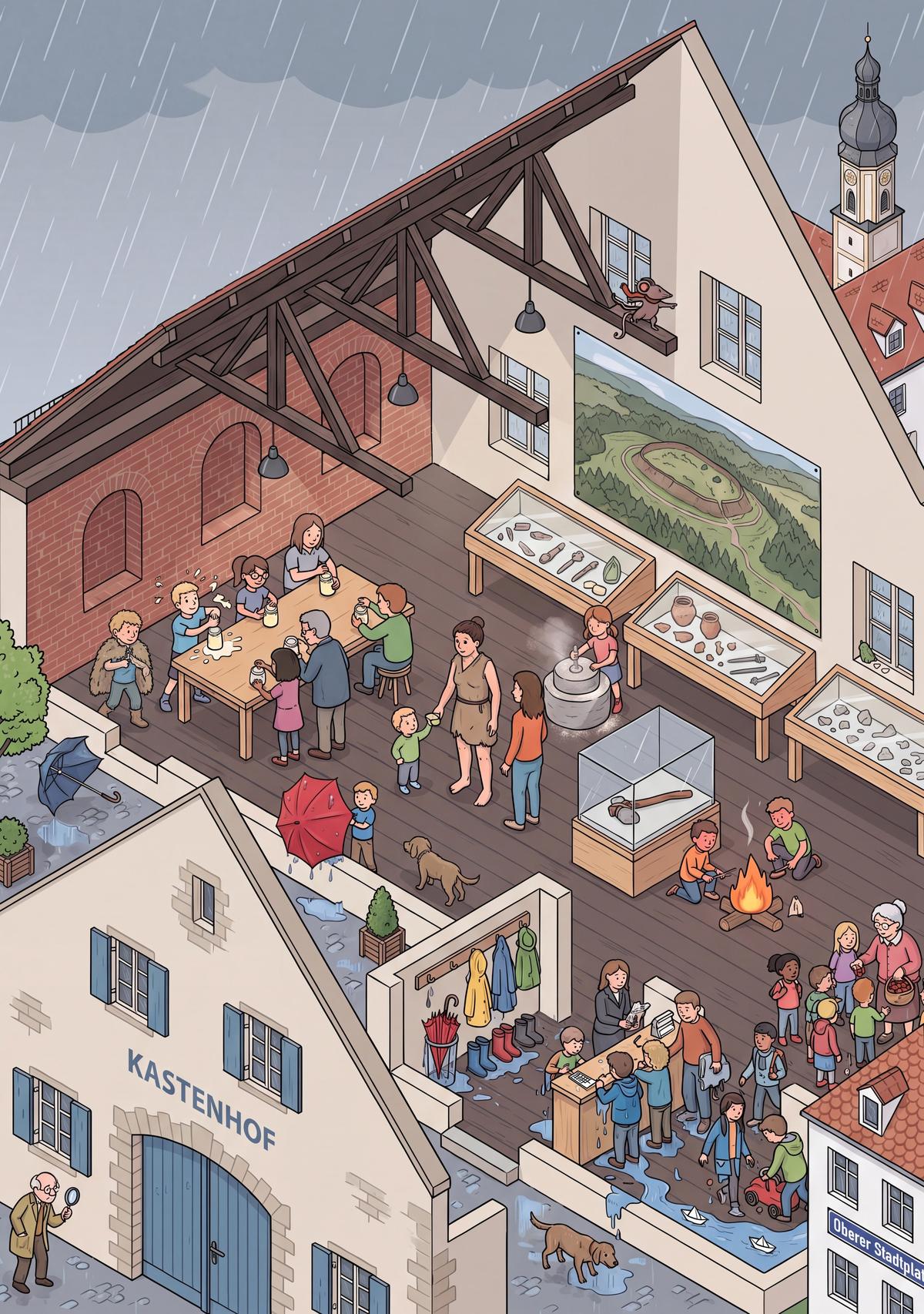 Wimmelbild 3: Kastenhof – Museum für Steinzeit und Gegenwart