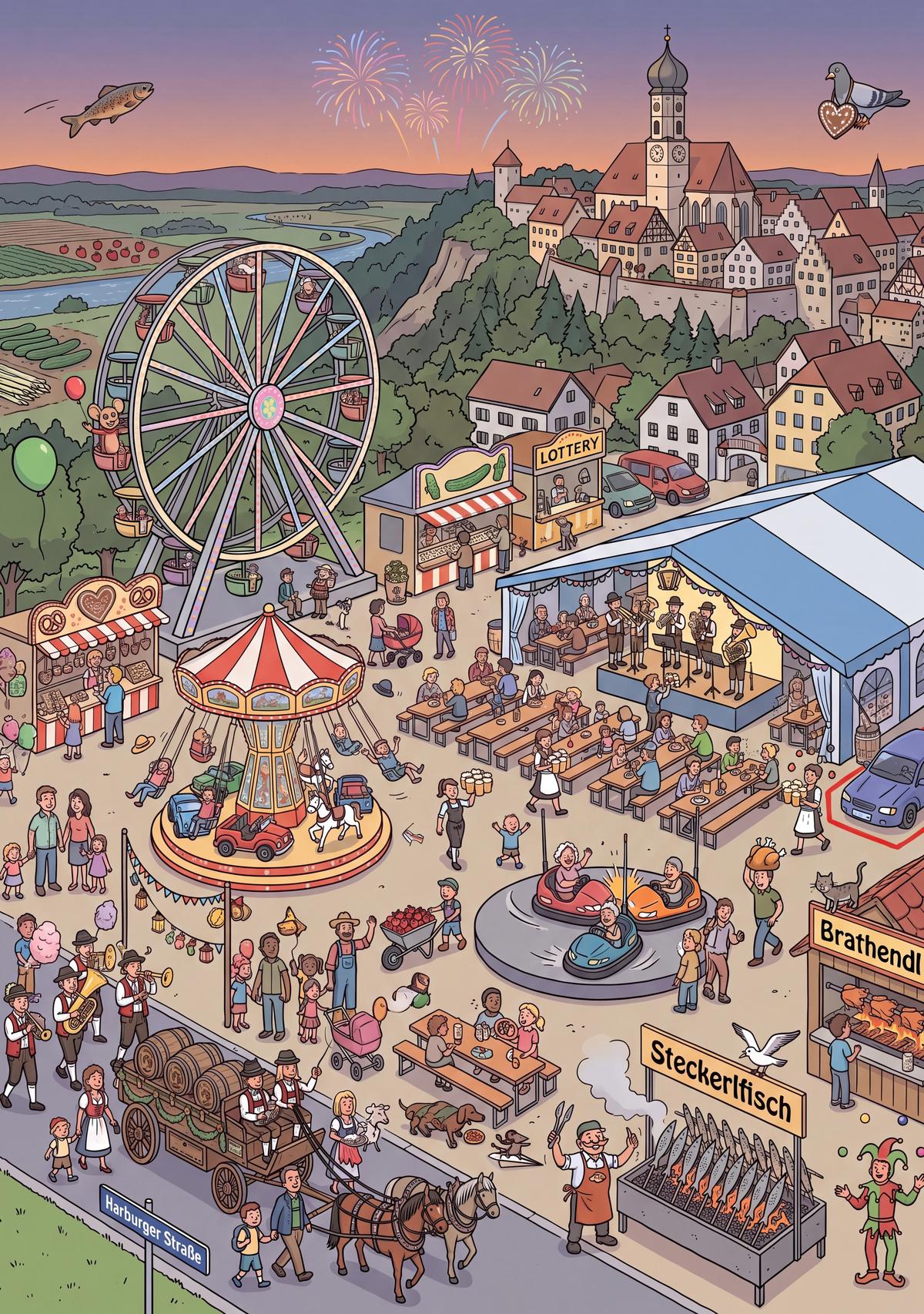 Wimmelbild 4: Volksfest auf der Festwiese an der Harburger Straße