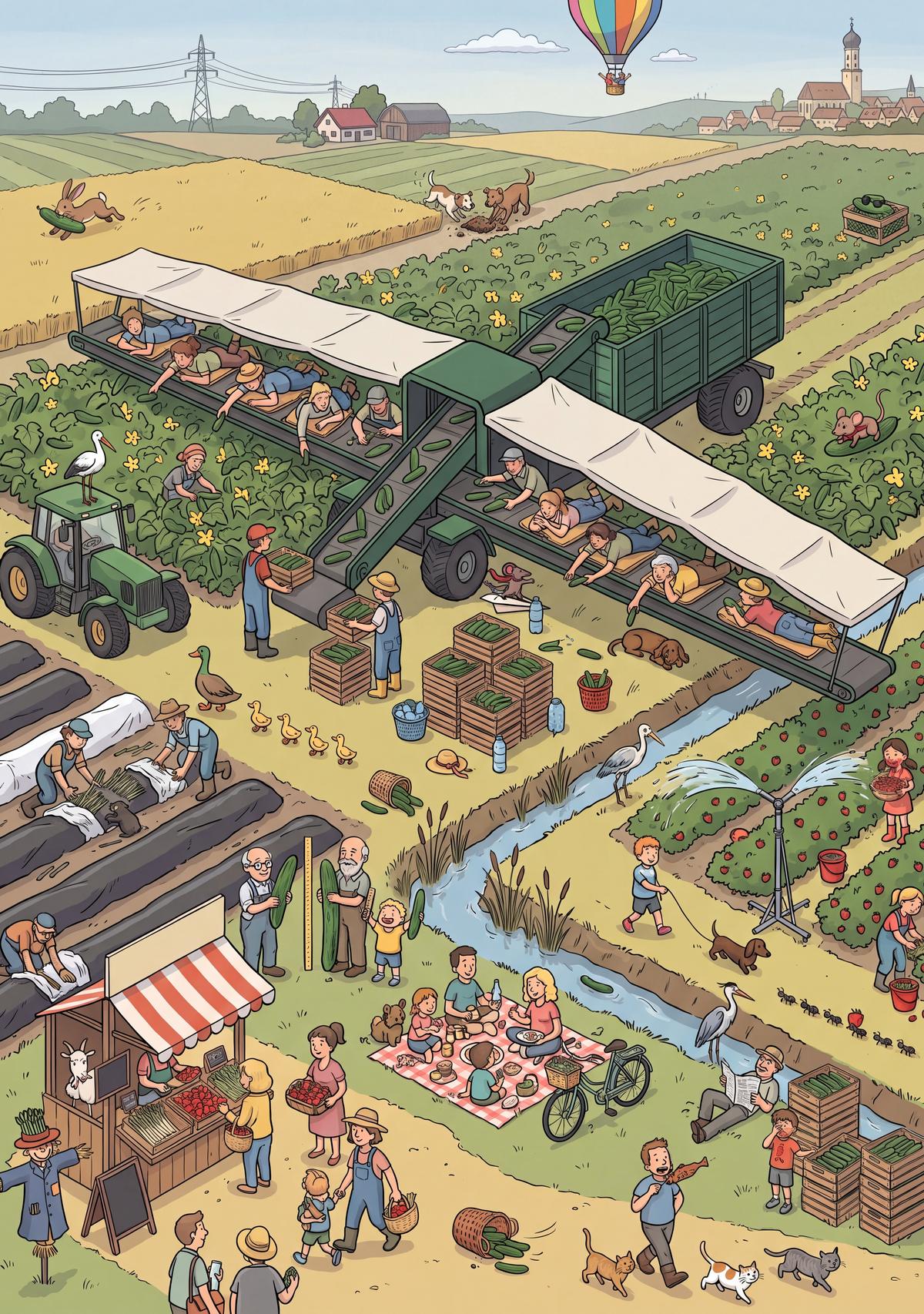 Wimmelbild 5: Gurkenfeld mit Gurkenflieger
